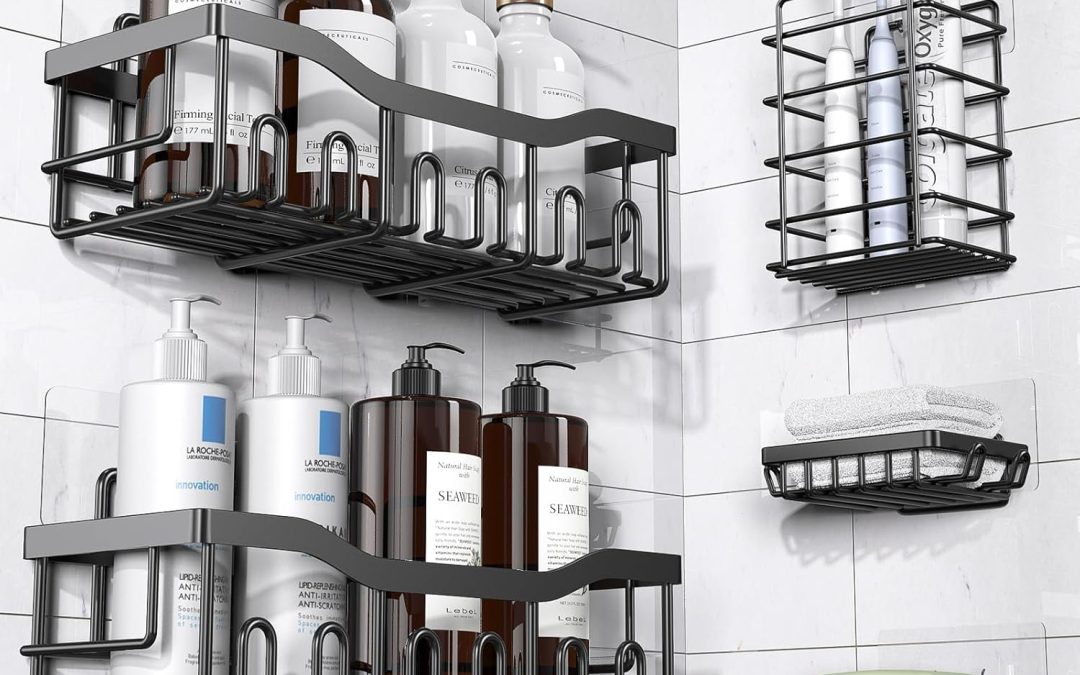 Transform Your Bathroom: 5 Pack Rustproof Adhesive Shower Caddy Review