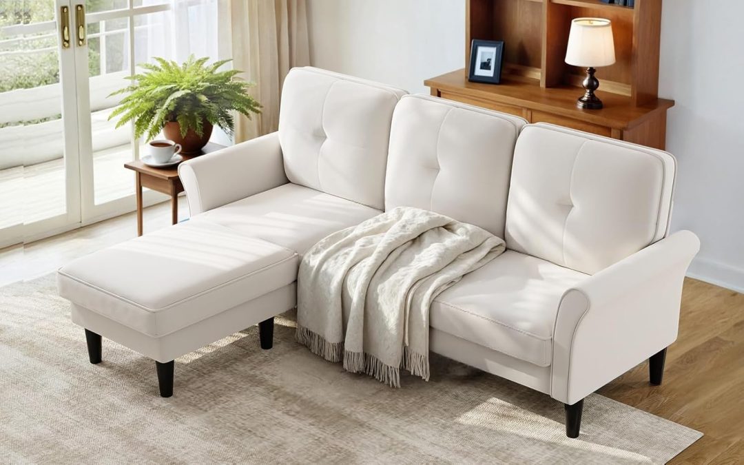 Transform Your Space: The Stylish 83″ Velvet L-Shaped Sectional Couch with Ottoman